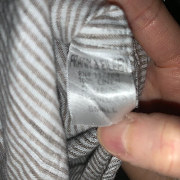 Frank & Eileen Barry Signature Crinkle Button Up Shirt 100% linen pinstripe, S - Picture 4 of 5